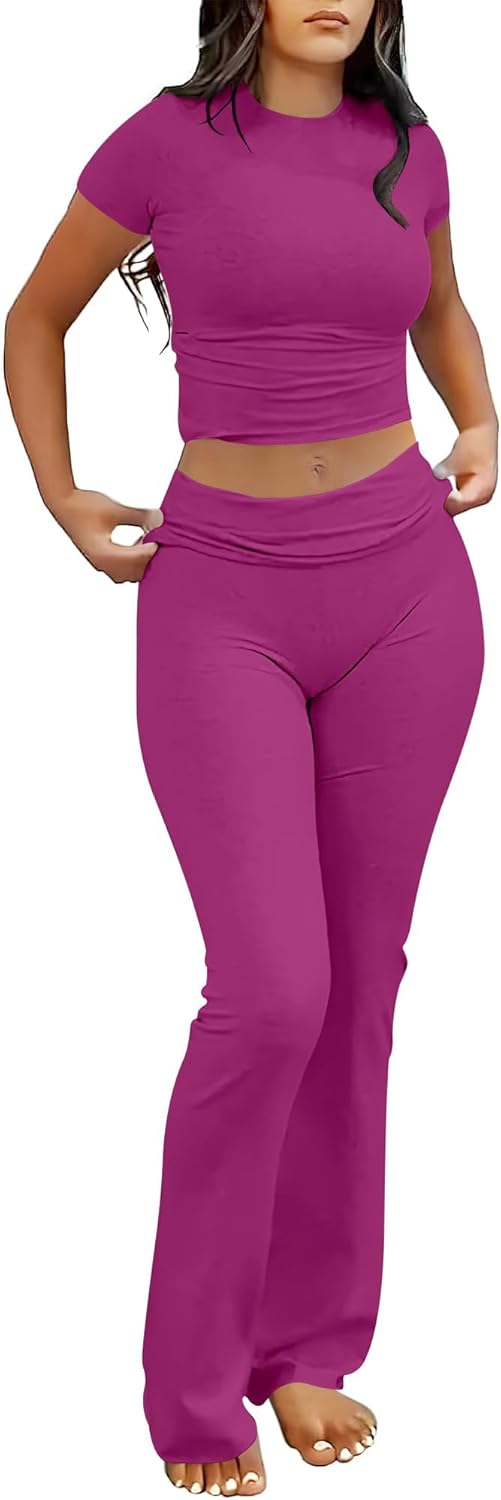 Lounge Sets For Women 2 Piece Foldover Yoga Flare Leggings