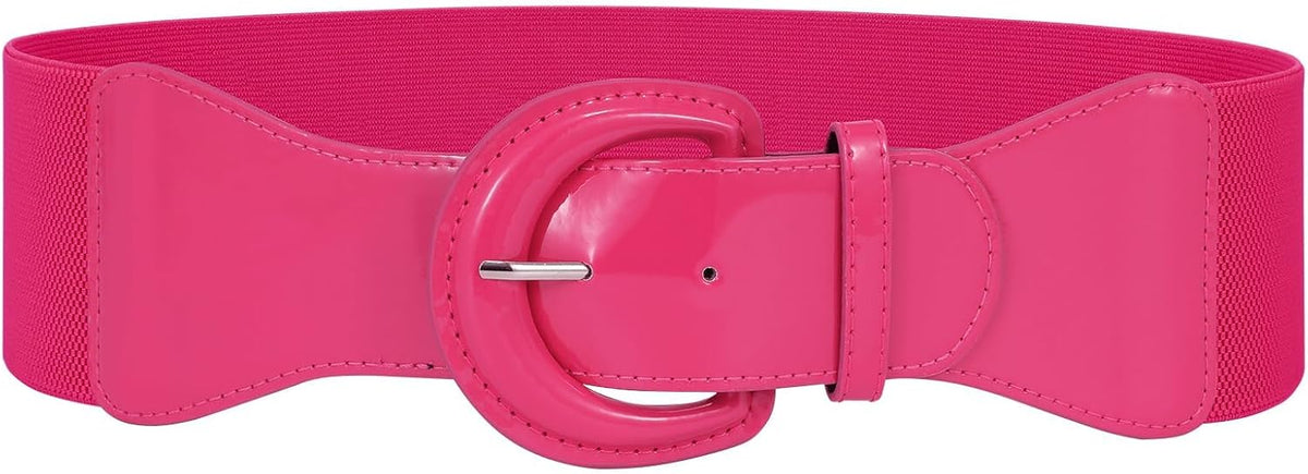 JASGOOD Women Wide Elastic Belts Vintage Chunky Buckle Patent Leather Belt