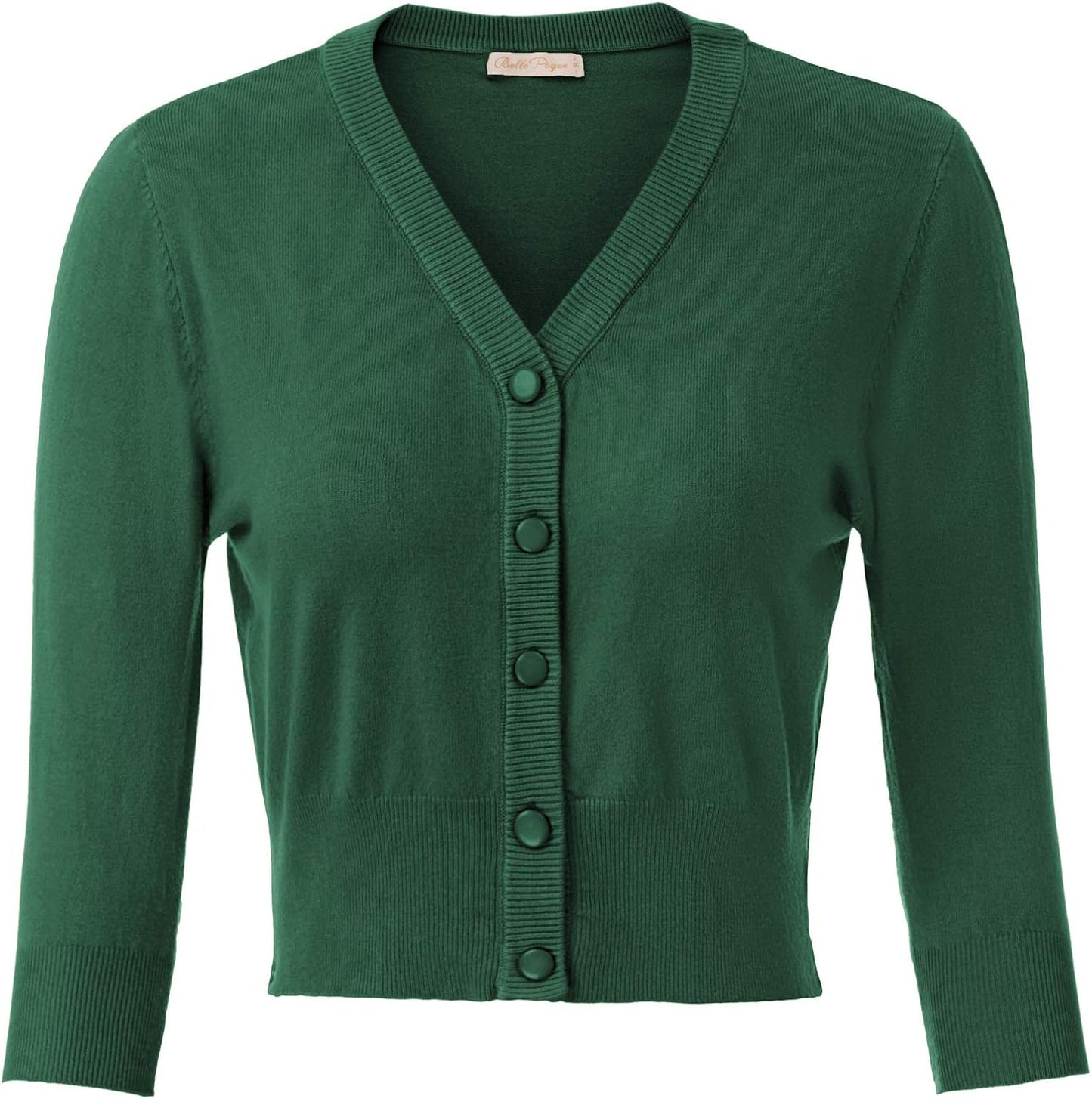 Women's 3/4 Sleeve Cropped Cardigan Shrug — Button-Down Sweater