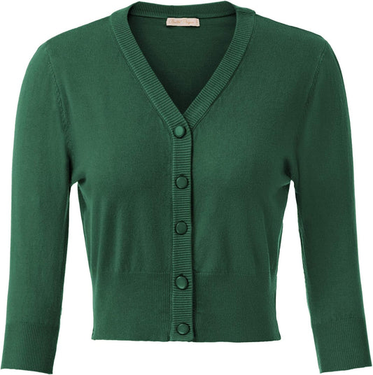 Women's 3/4 Sleeve Cropped Cardigan Shrug — Button-Down Sweater
