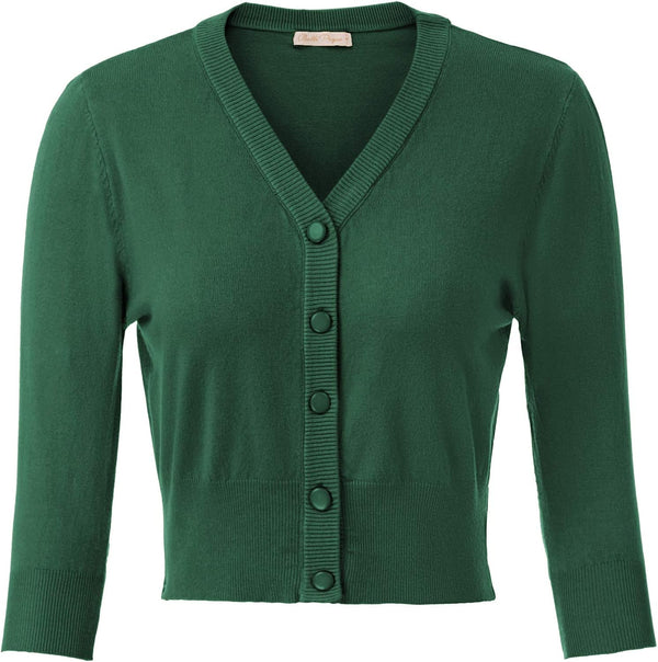 Women's 3/4 Sleeve Cropped Cardigan Shrug — Button-Down Sweater