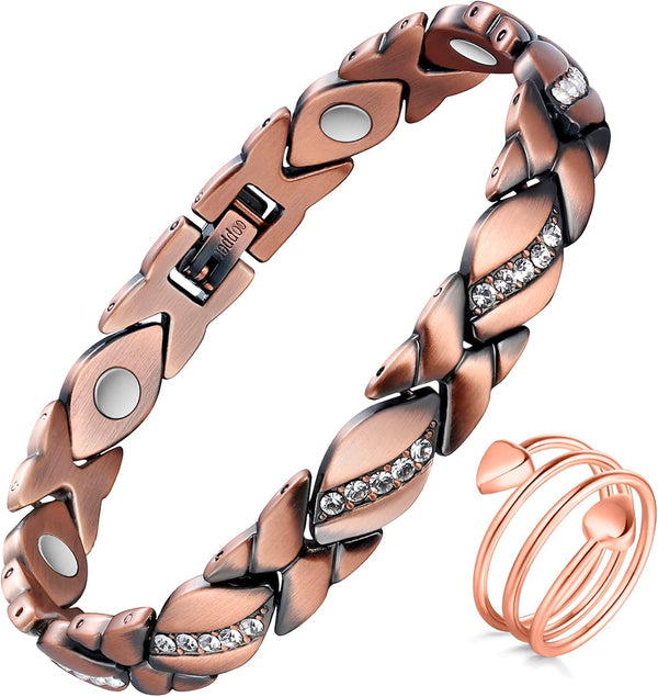 Pure Copper Bracelets for Women,Ultra Magnetic Bracelets for Women with 3500 Gauss Magnets,Crystal Valentine's Day Jewelry Gift, Sizing Tool