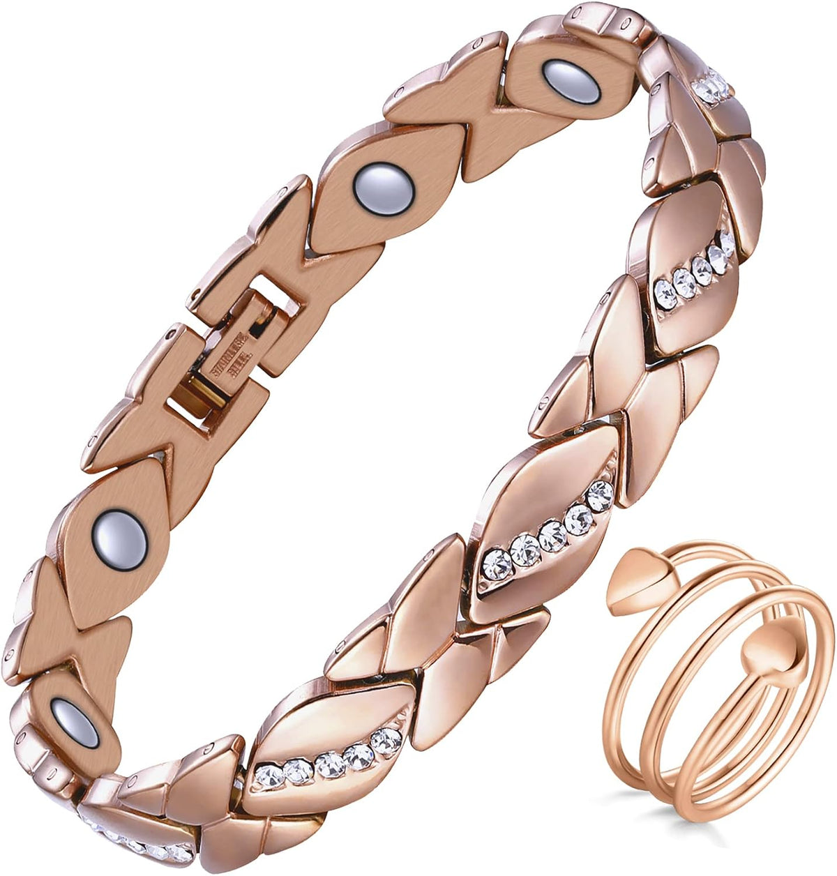 Pure Copper Bracelets for Women,Ultra Magnetic Bracelets for Women with 3500 Gauss Magnets,Crystal Valentine's Day Jewelry Gift, Sizing Tool