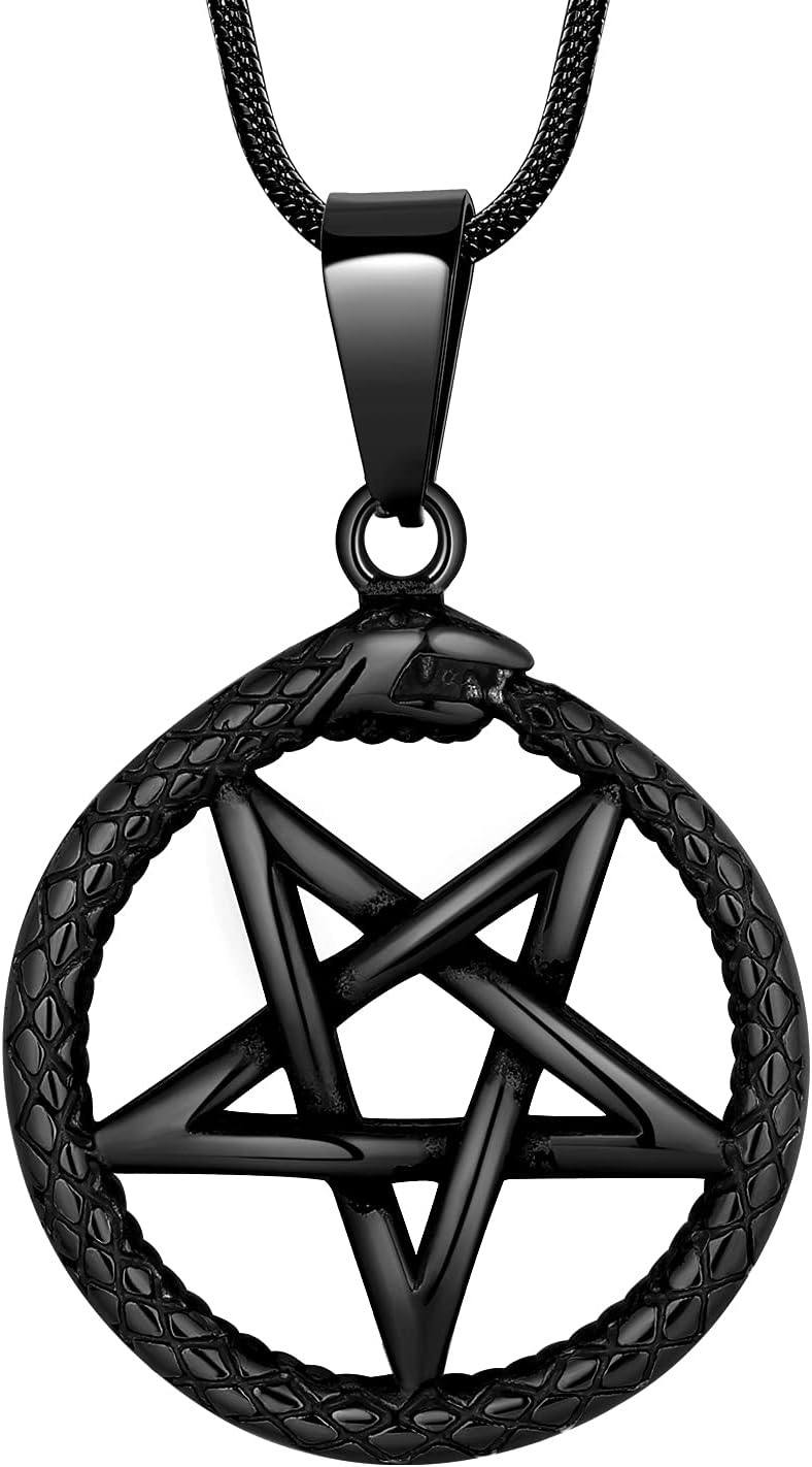 Hipunk Pentagram Pentacle Wiccan Necklace -Star Satanic Pendant 316L Stainless Steel Traditional Seal of Solomon Tetragrammaton Eliphas Levi's Pentagra Wicca Punk Retro Jewelry