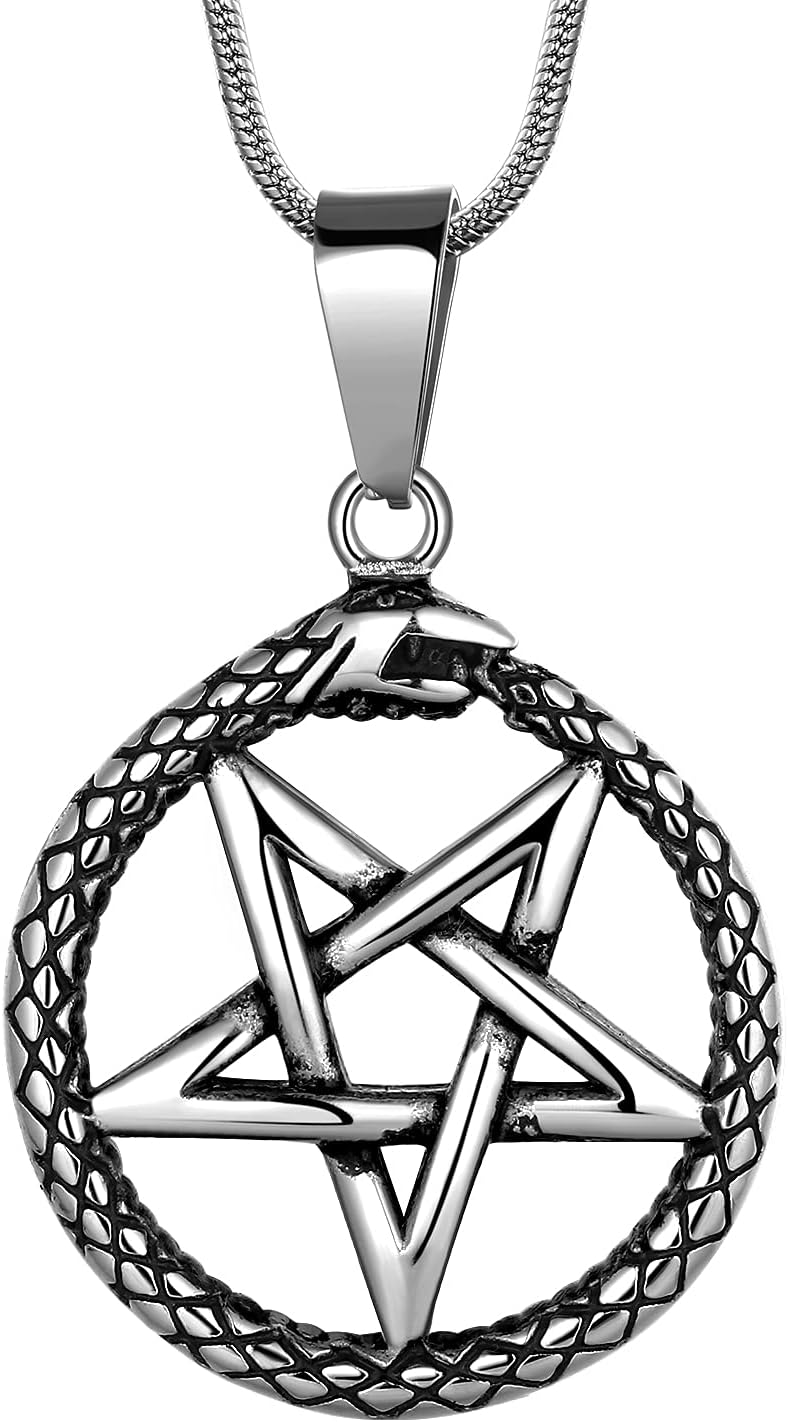 Hipunk Pentagram Pentacle Wiccan Necklace -Star Satanic Pendant 316L Stainless Steel Traditional Seal of Solomon Tetragrammaton Eliphas Levi's Pentagra Wicca Punk Retro Jewelry