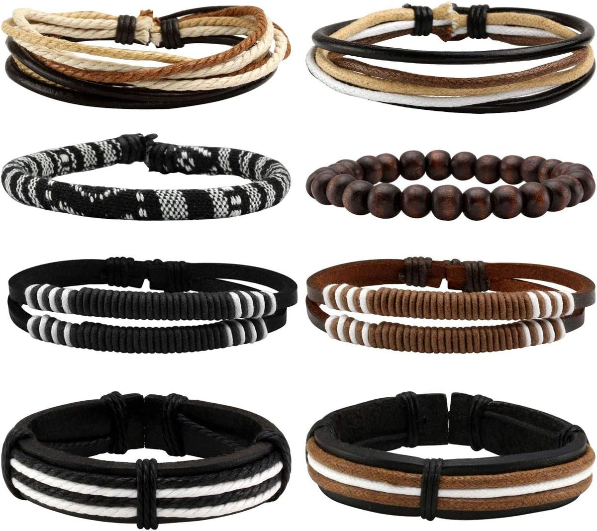 6-12PCS Braided Faux Leather Bracelet Punk Cuff Wrap Bracelets for Men Women Adjustable