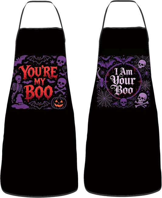 Halloween Aprons Gifts for Women Mens Funny Boo-mate Cooking Apron, Funny Gift for Him Her,His Hers (2 Pcs)