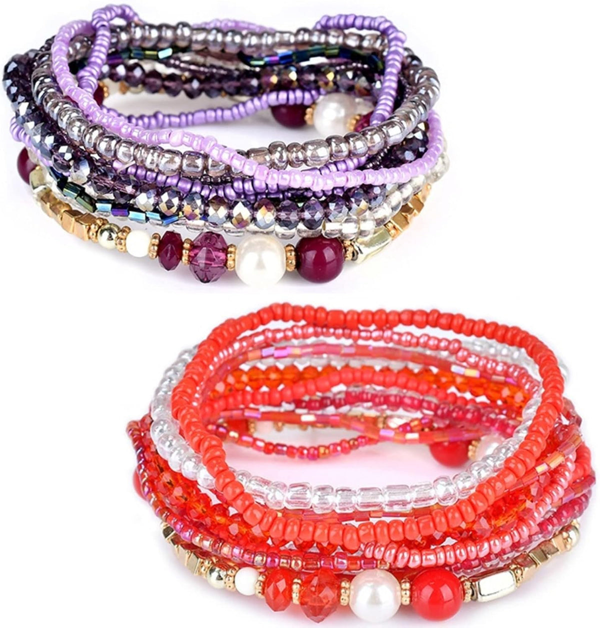 Fuqimanman2020 Bohemian Crystal Beaded Stackable Bracelets Handmade Colorful Crystal Pearl Seed Beads Bracelets for Women Jewelry
