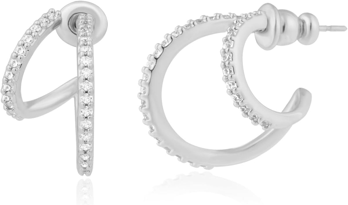 14K Gold Plated Illusion Stud Earrings for Women | Triple Huggie Hoop Earrings for One Hole| Trendy Simple Hypoallergenic Fashion Accessories Gold