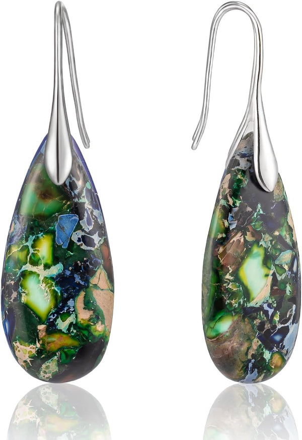 Stone Fishhook Dangle Drop Earrings