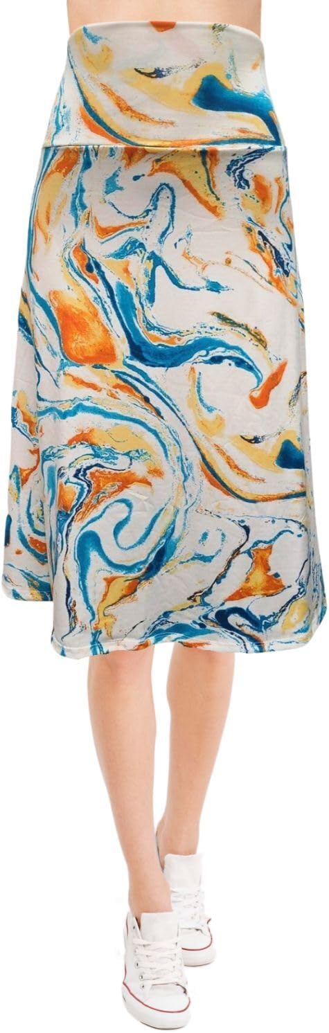 Women's A-Line Foldover Lightweight Flare Midi Pull On Closure Skirt