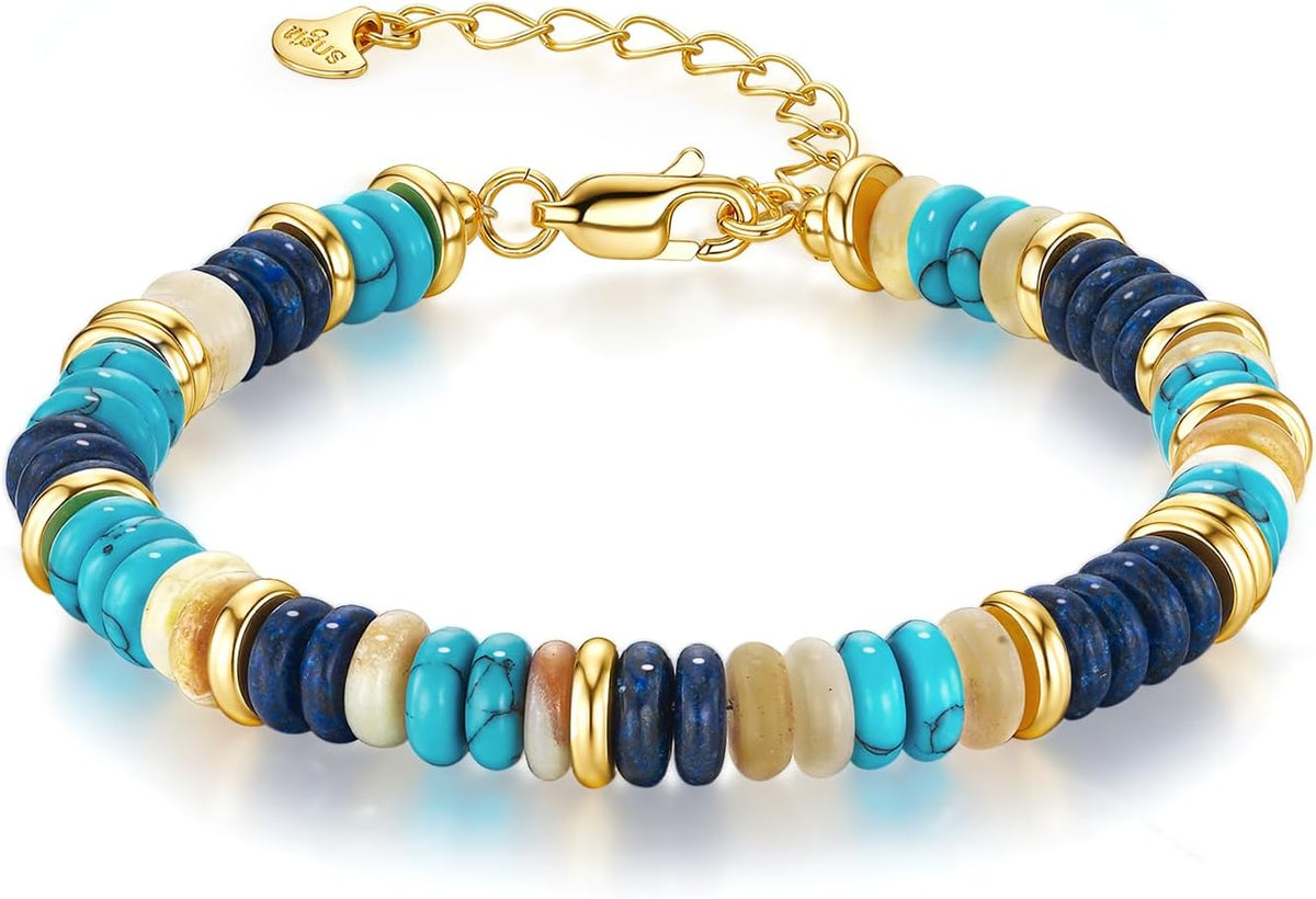 SNGIA Colorful 18K Gold Plated Bracelets for Women, Stack Bangle Beaded Stone Jewelry Accessories Set for Woman, Trendy Fashion Jewelry Gifts