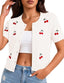 Cherry Short Sleeve Cardigan for Women Cropped Lightweight Cardigan Sweater