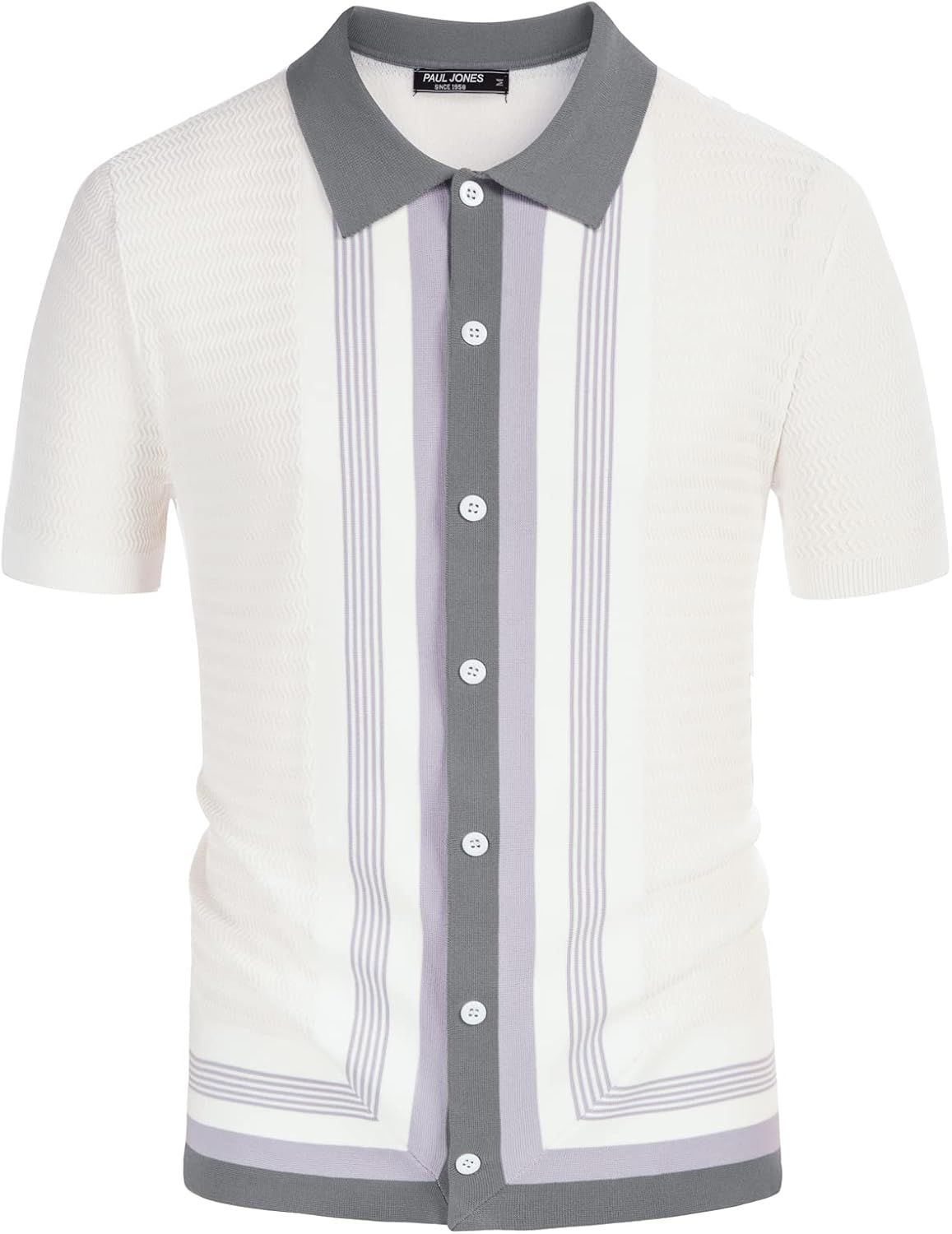 PJ PAUL JONES Men's Vintage Stripe Knit Polo Shirts Short Sleeve Stylish Button Down Cardigan Sweater