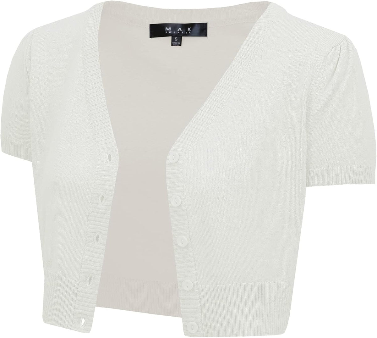 YEMAK Women's Cropped Bolero Cardigan – Short Sleeve V-Neck Basic Classic Casual Button Down Knit Soft Sweater Knitted Top