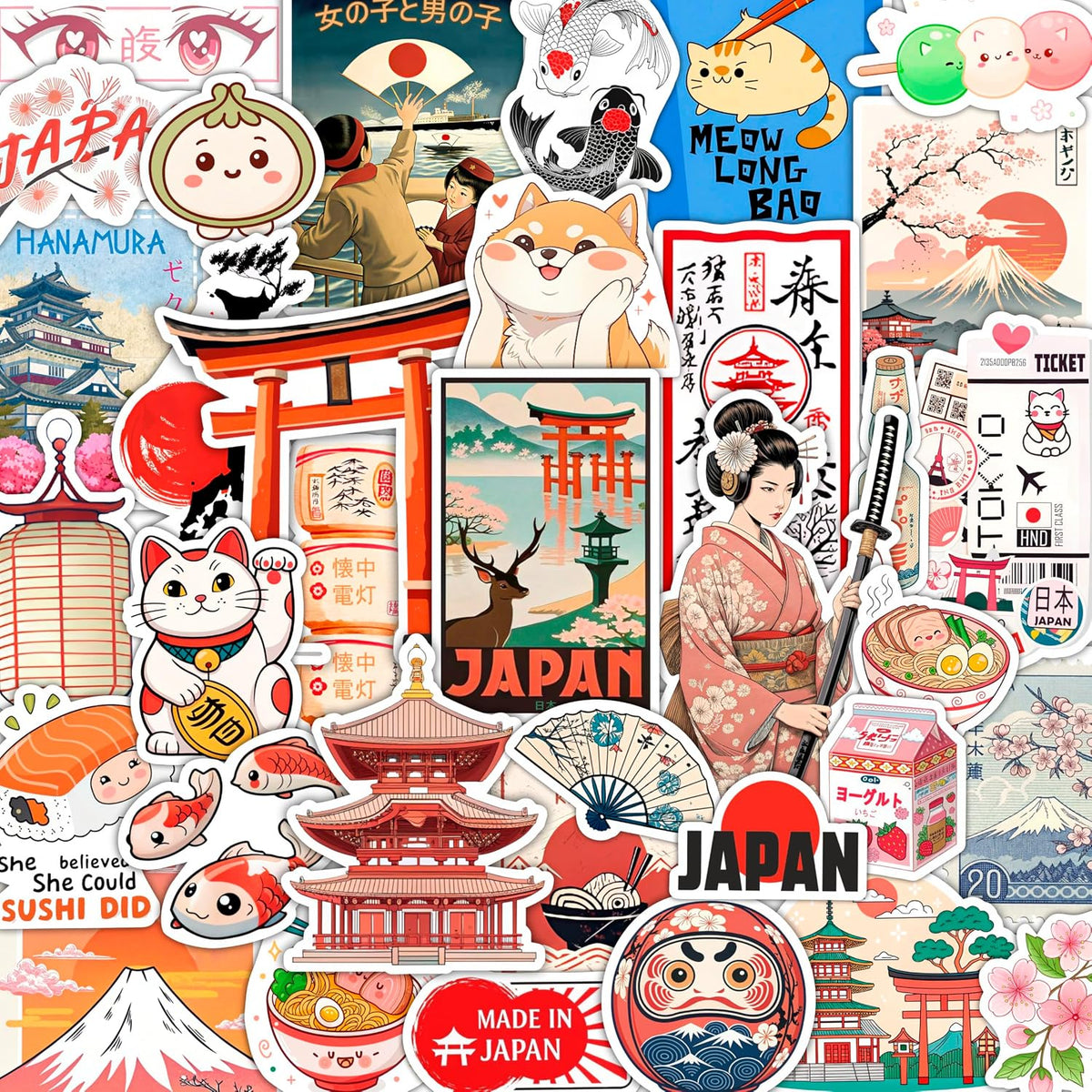 100Pcs Classic Rock Stickers — Rockabilly Guitar & Music Emblems