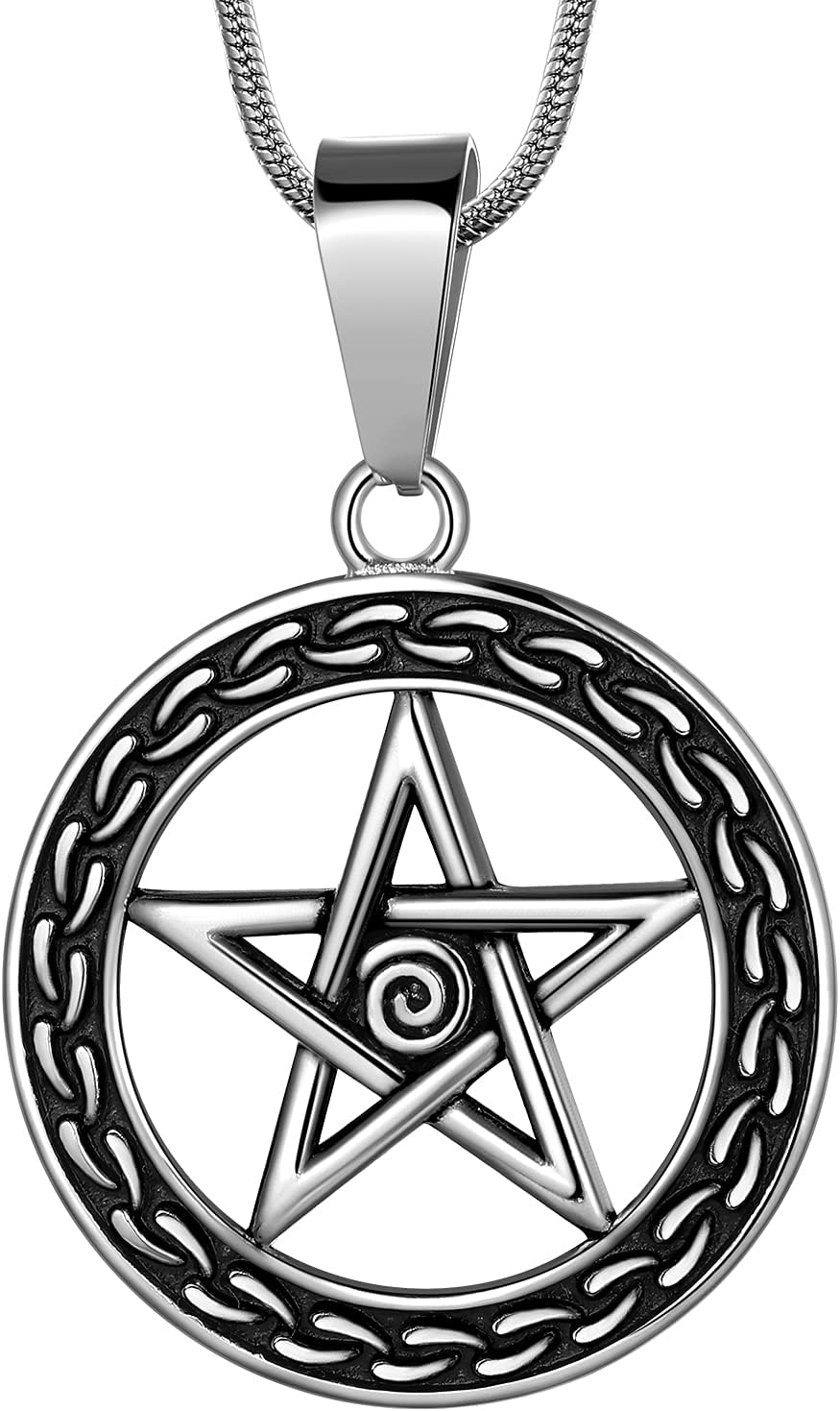 Hipunk Pentagram Pentacle Wiccan Necklace -Star Satanic Pendant 316L Stainless Steel Traditional Seal of Solomon Tetragrammaton Eliphas Levi's Pentagra Wicca Punk Retro Jewelry