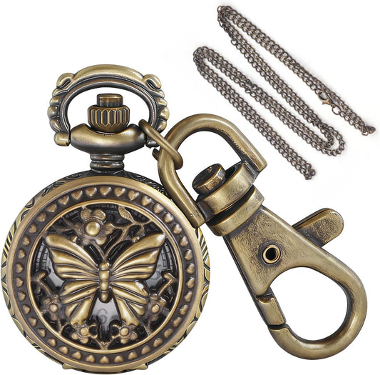 Vintage Mini Bronze Engraved Unisex Quartz Pocket Watch
