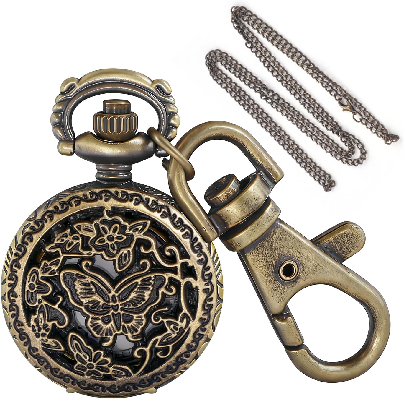 Vintage Mini Bronze Engraved Unisex Quartz Pocket Watch Secondary image