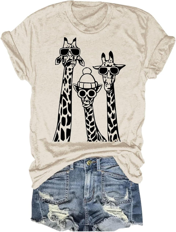 Beopjesk Womens Summer Giraffe Printed T-Shirt Funny Cute Animal Graphic Tees Tops
