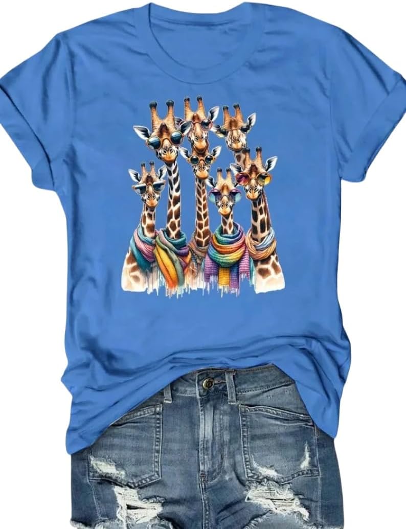Beopjesk Womens Summer Giraffe Printed T-Shirt Funny Cute Animal Graphic Tees Tops