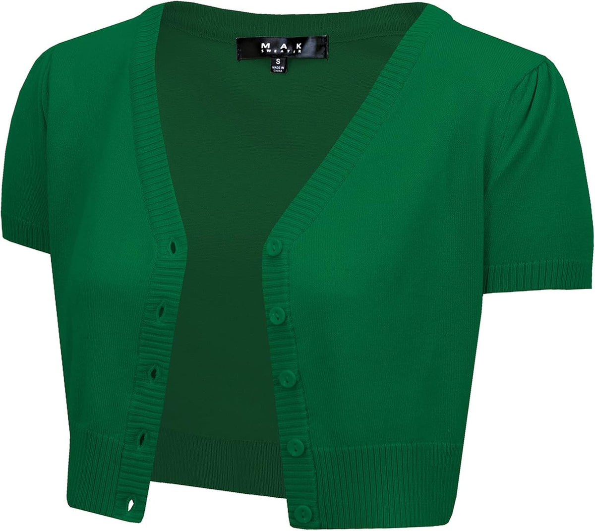 YEMAK Women's Cropped Bolero Cardigan – Short Sleeve V-Neck Basic Classic Casual Button Down Knit Soft Sweater Knitted Top