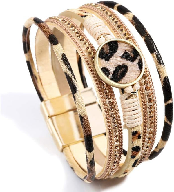 Fesciory Leather Wrap Bracelet for Women, Boho Western Layered Cuff Jewelry