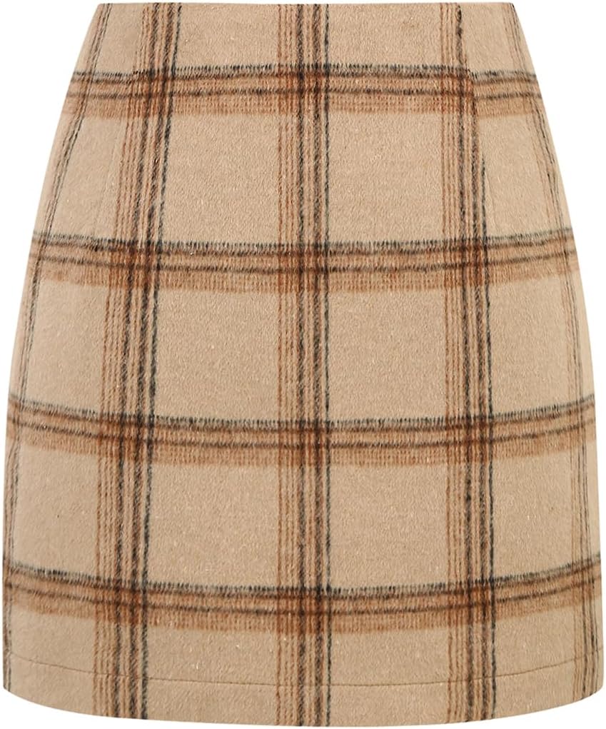 Womens High Waist Plaid Skirt Bodycon Pencil Wool Mini Skirts