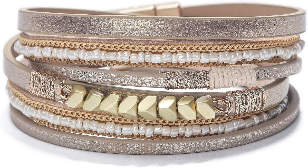 Fesciory Leather Wrap Bracelets for Women, Boho Western Layered Jewelry