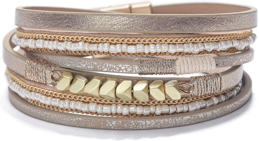 Fesciory Leather Wrap Bracelets for Women, Boho Western Layered Jewelry
