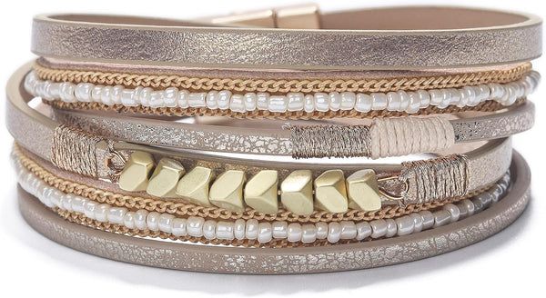 Fesciory Leather Wrap Bracelets for Women, Boho Western Layered Jewelry