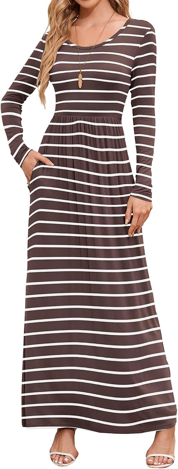 DEARCASE Women's Maxi Dress Long Sleeve Crewneck Empire Waist Long Dresses
