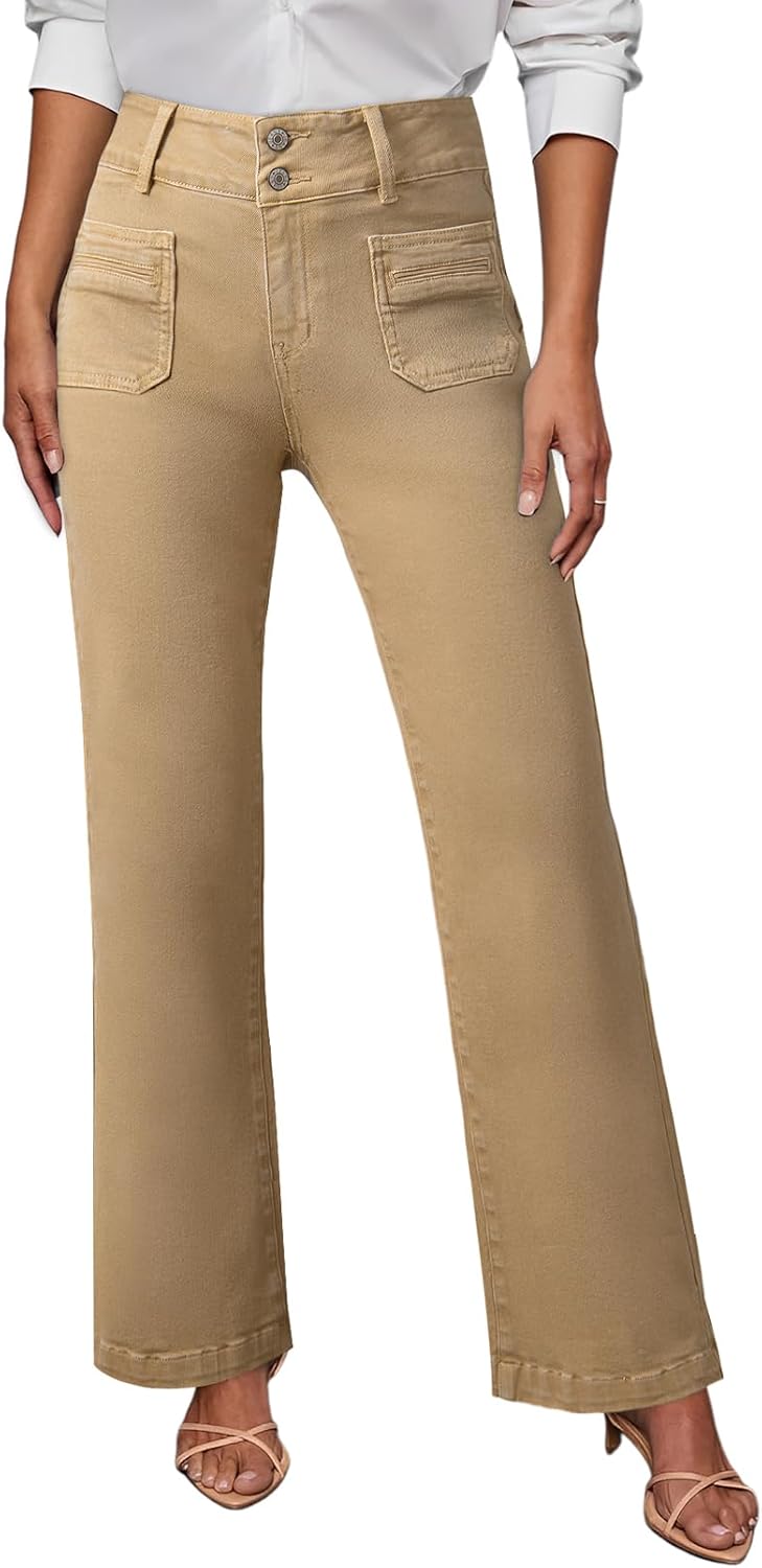 Sidefeel Women's Wide Leg Jeans High Waisted Tummy Control Stretchy