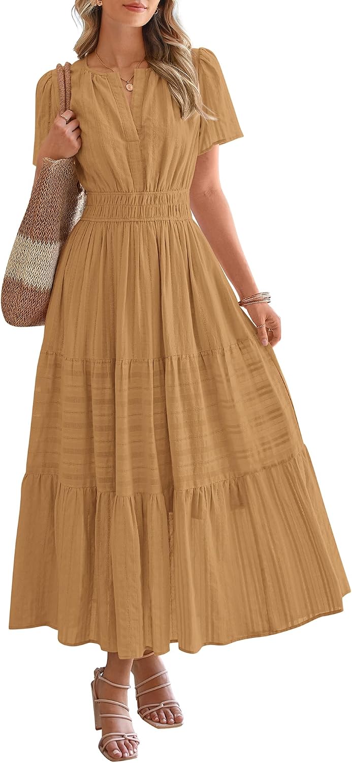 BTFBM Womens Summer 2026 Casual Maxi Dresses Lightweight Short Sleeve Dress
