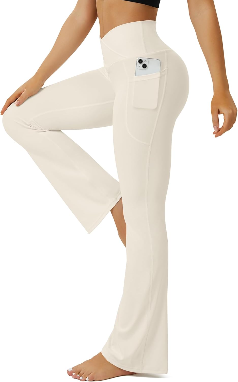 Fohofo Yoga Pants Women With Pockets Crossover High Waisted Bootcut