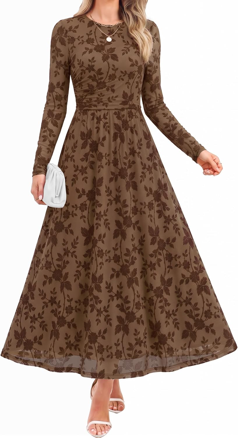 ZESICA Women's Fall Long Sleeve Wedding Guest Dresses