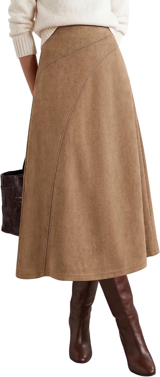 BTFBM Women Faux Suede Midi Long Skirt Fall Fashion 2026
