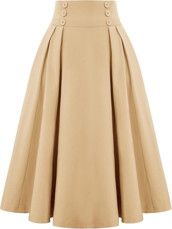 Belle Poque Women's Midi Pleated A-Line Skirts Pockets