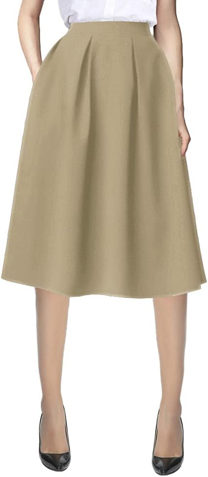 Urban CoCo Women's Knee Length A Line Midi Skirt Casual Work Elastic High Waisted Skirts with Pockets