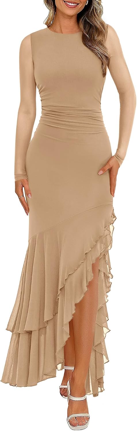 BTFBM Women's Maxi Dresses Fall 2026 Long Sleeve Wedding Guest Dress