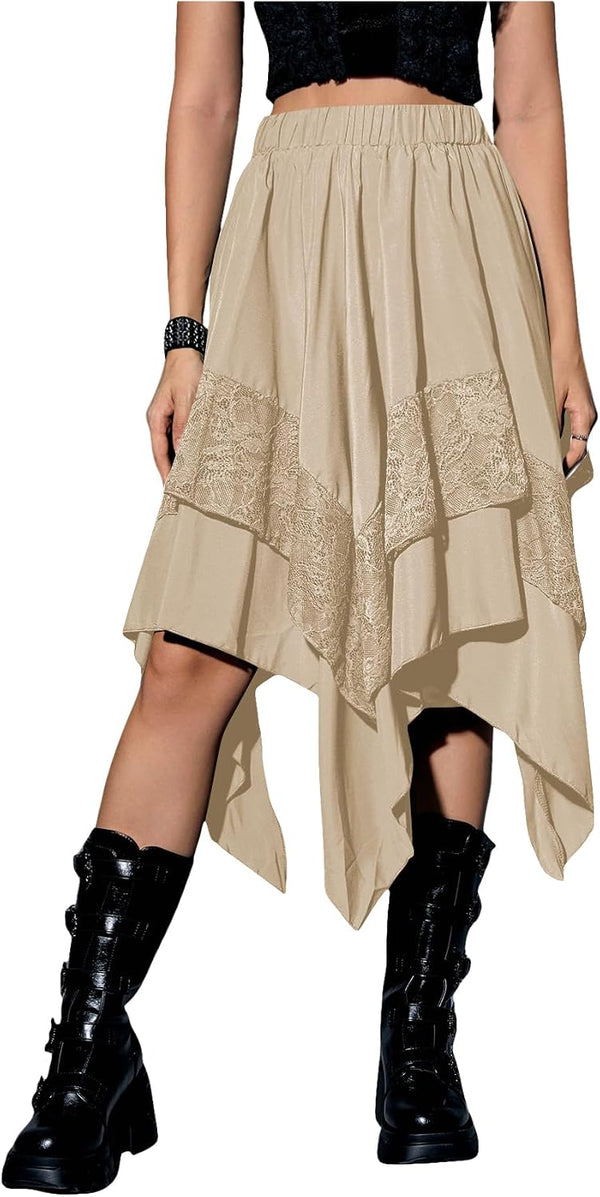 Verdusa Women's Renaissance Flowy Lace Asymmetrical Skirt Whimsical Clothes