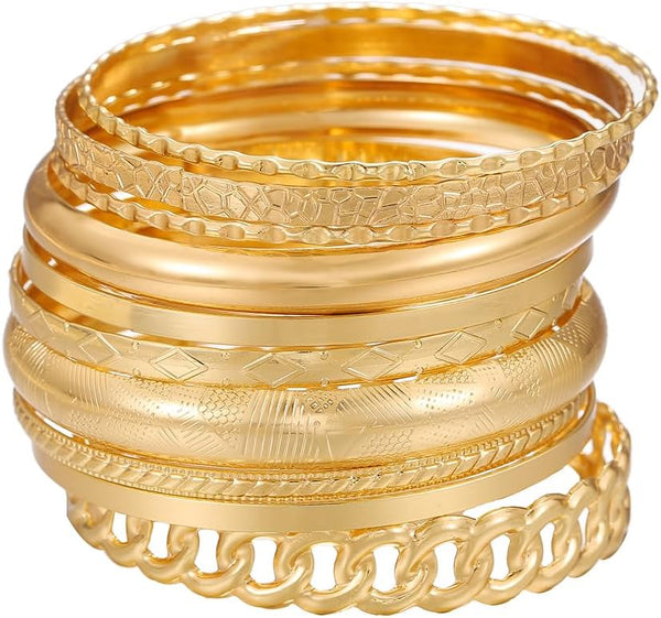 16Pcs Gold Bangle Bracelets for Women - Multi Layer Stackable Textured Bracelets Boho Jewelrys Set.