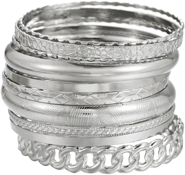 16Pcs Gold Bangle Bracelets for Women - Multi Layer Stackable Textured Bracelets Boho Jewelrys Set.