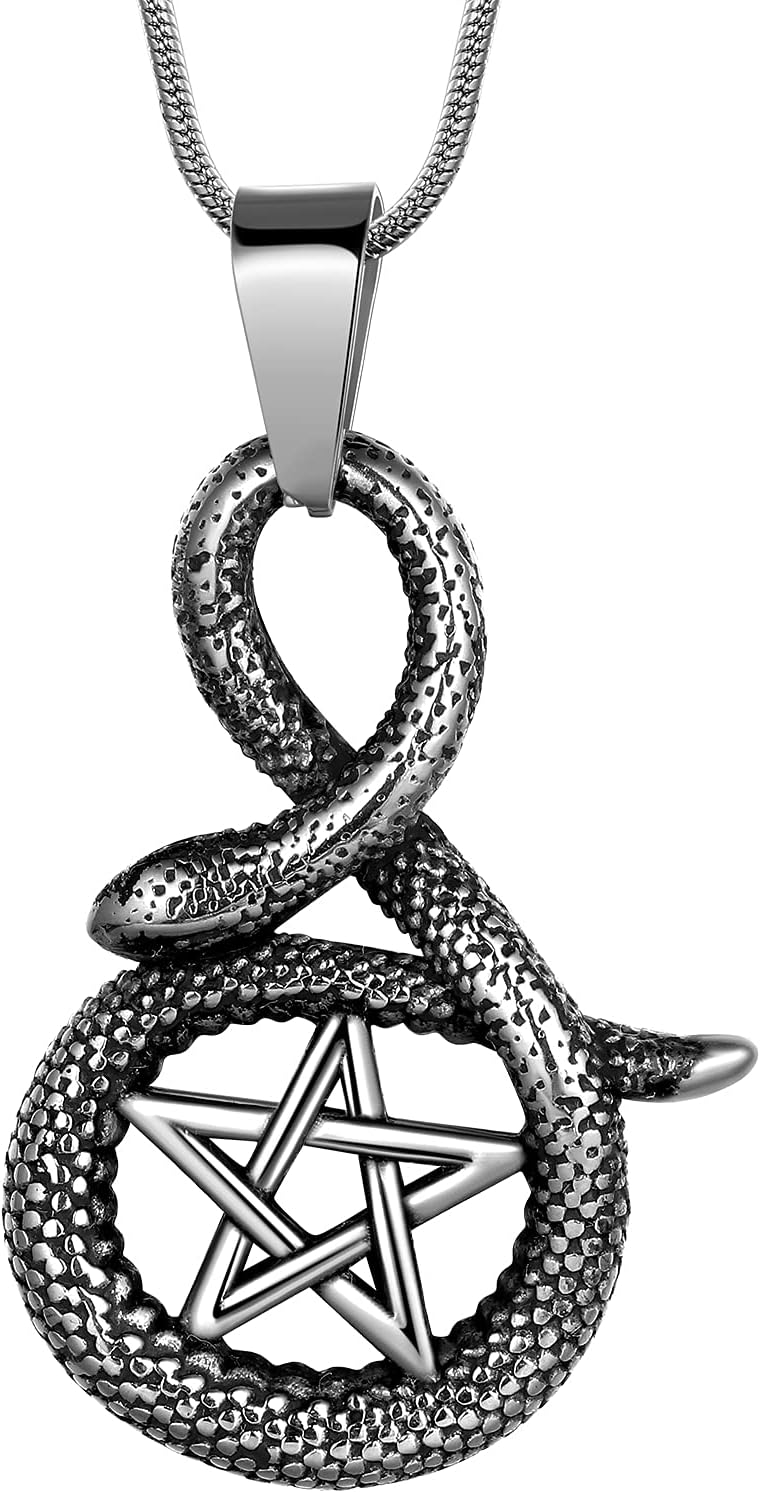Hipunk Pentagram Pentacle Wiccan Necklace -Star Satanic Pendant 316L Stainless Steel Traditional Seal of Solomon Tetragrammaton Eliphas Levi's Pentagra Wicca Punk Retro Jewelry