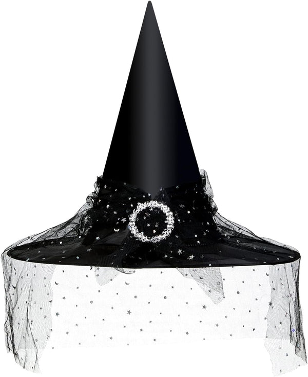 Edoneery Halloween Witch Hat for Women, Mesh Lace Cosplay Costume Accessory