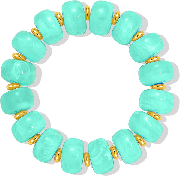 Bead Bracelet for Women Vibrant Color Resin Beads Bracelets Elastic Stretch Chunky Bracelet Boho Summer Beach Vacation Jewelry