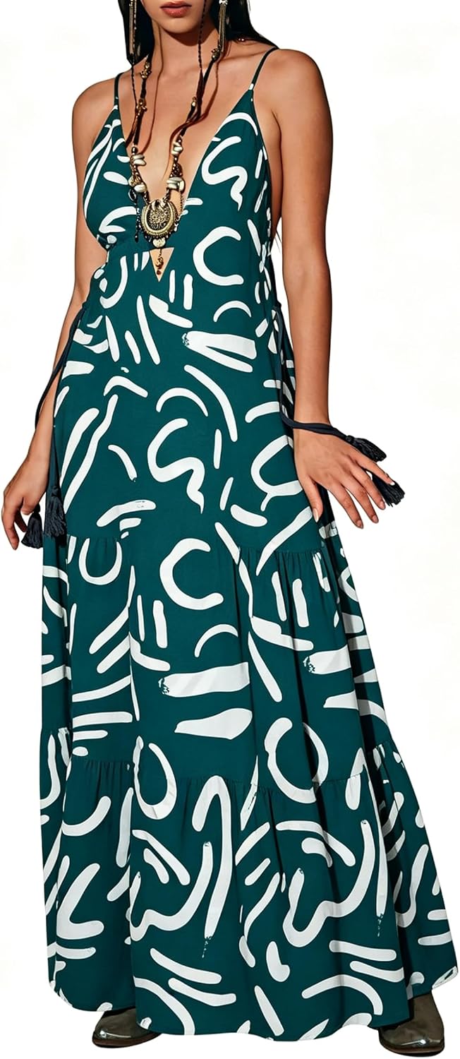 Womens Summer Sun Dresses Mystical Gothic Maxi Dress Casual Floral Witch Dress Date Dress Halloween Outfits