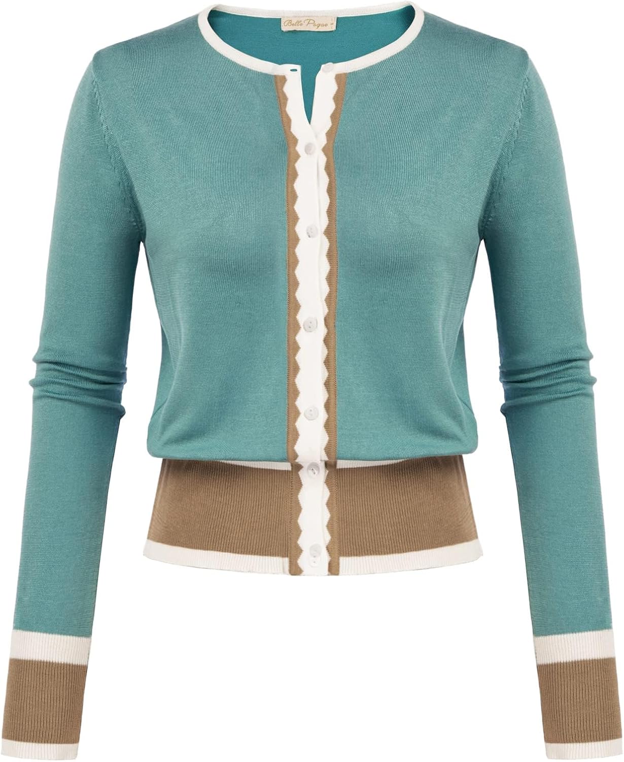 Women's Cardigan Sweater Color Block Long Sleeve Crew Neck Knit Cardigan Trendy Cropped Cardigan Shrug Secondary image