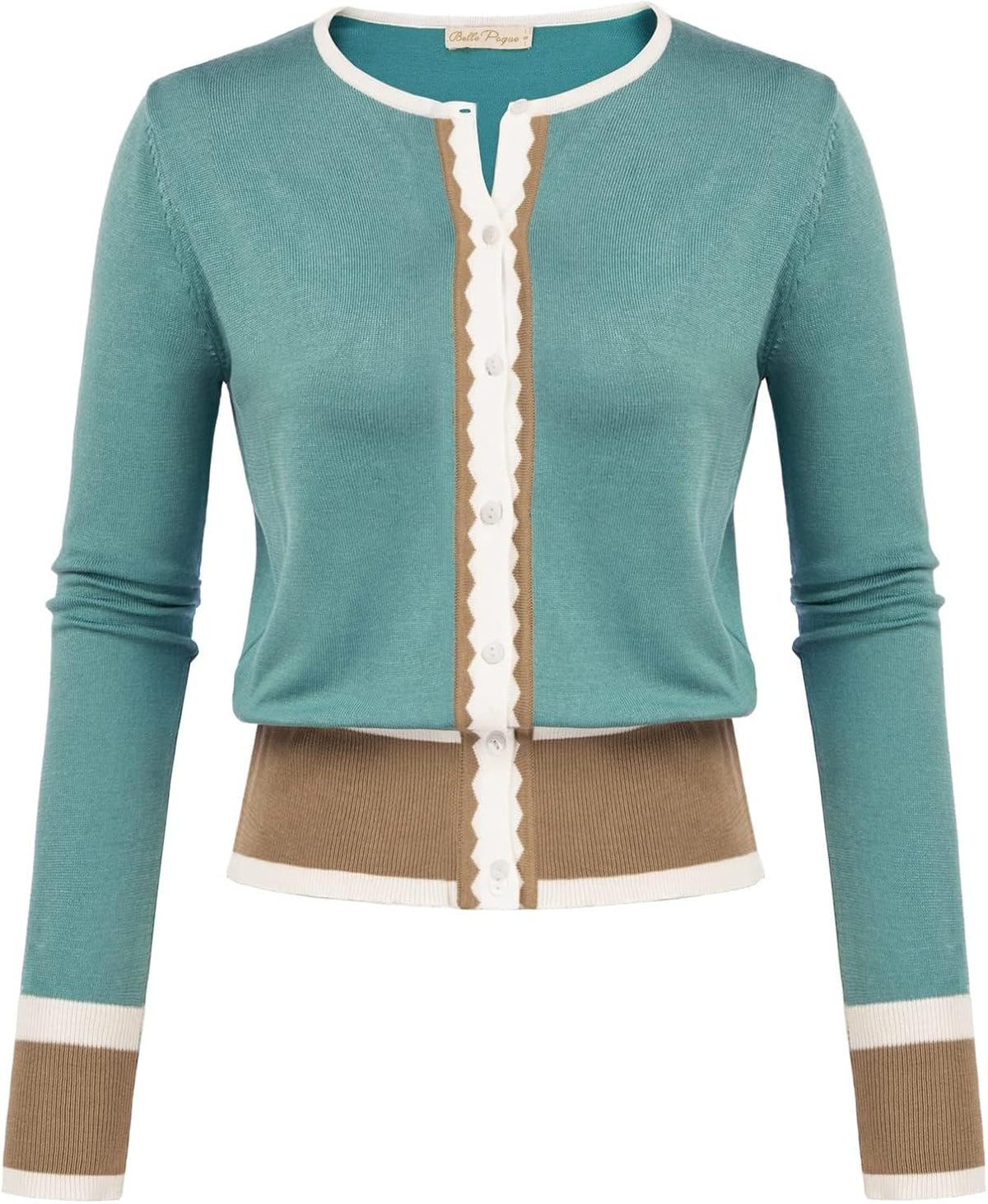 Women's Cardigan Sweater Color Block Long Sleeve Crew Neck Knit Cardigan Trendy Cropped Cardigan Shrug