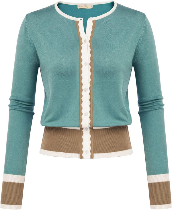 Women's Color Block Cropped Knit Cardigan